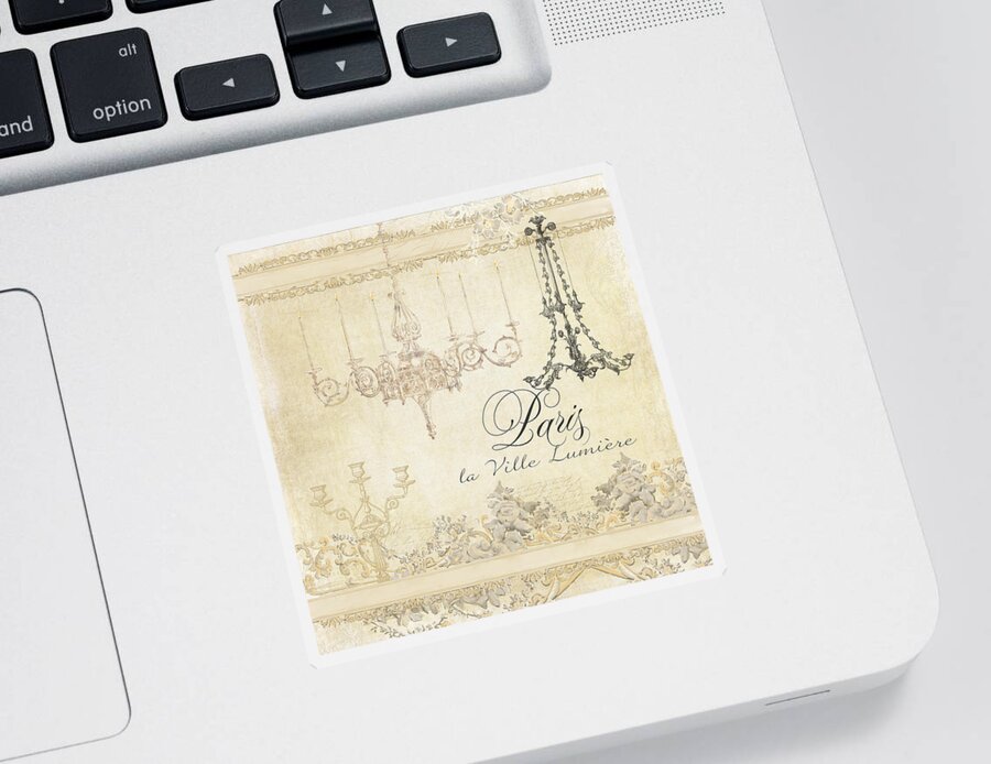 Parchment Sticker featuring the painting Parchment Paris - City of Light Chandelier Candelabra Chalk by Audrey Jeanne Roberts