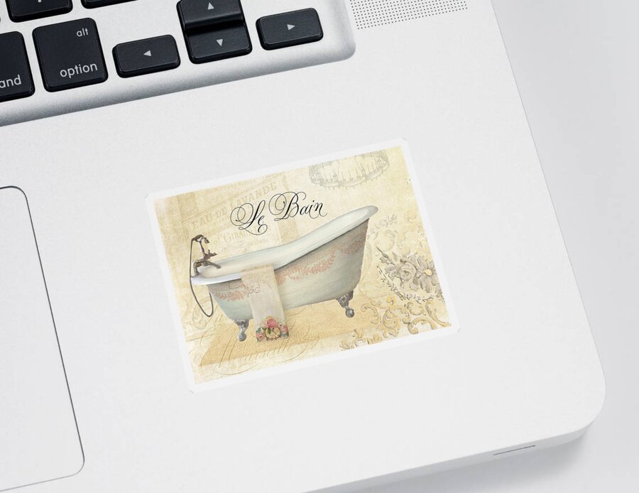 Clawfoot Tub Sticker featuring the painting Parchment Paris - Le Bain Vintage Bathroom by Audrey Jeanne Roberts