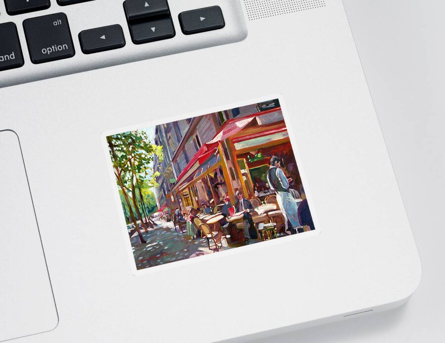 Landscape Sticker featuring the painting Paris Cafe Society by David Lloyd Glover
