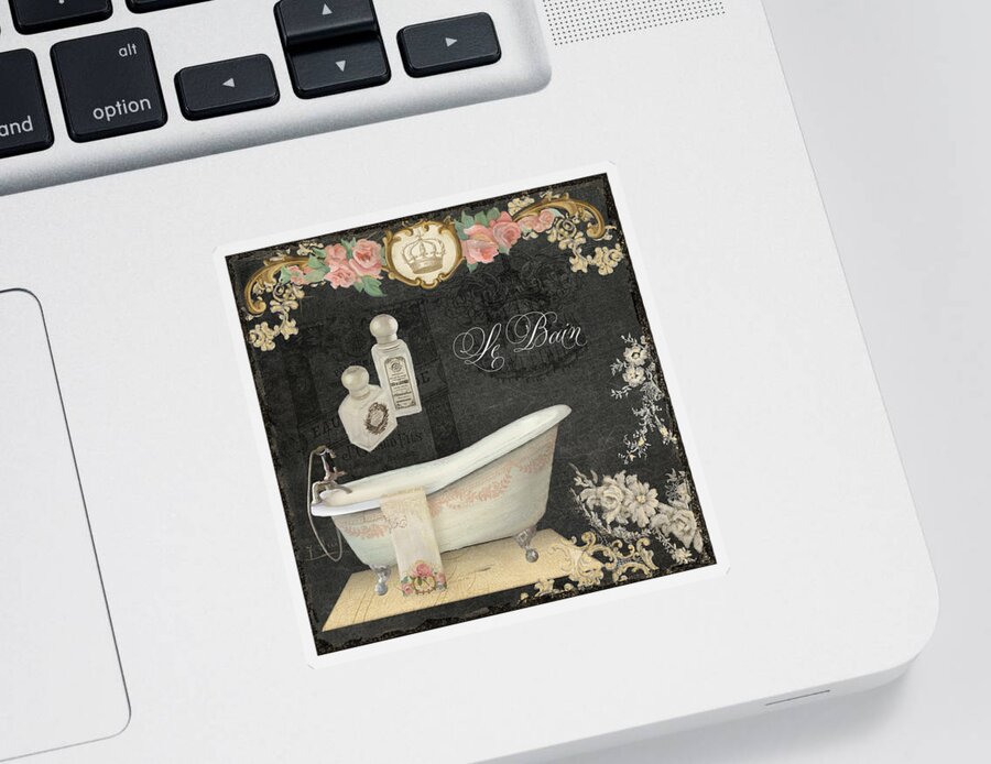 Chalk Sticker featuring the painting Paris - Chalkboard Le Bain or The Bath Chandelier and tub with Roses by Audrey Jeanne Roberts