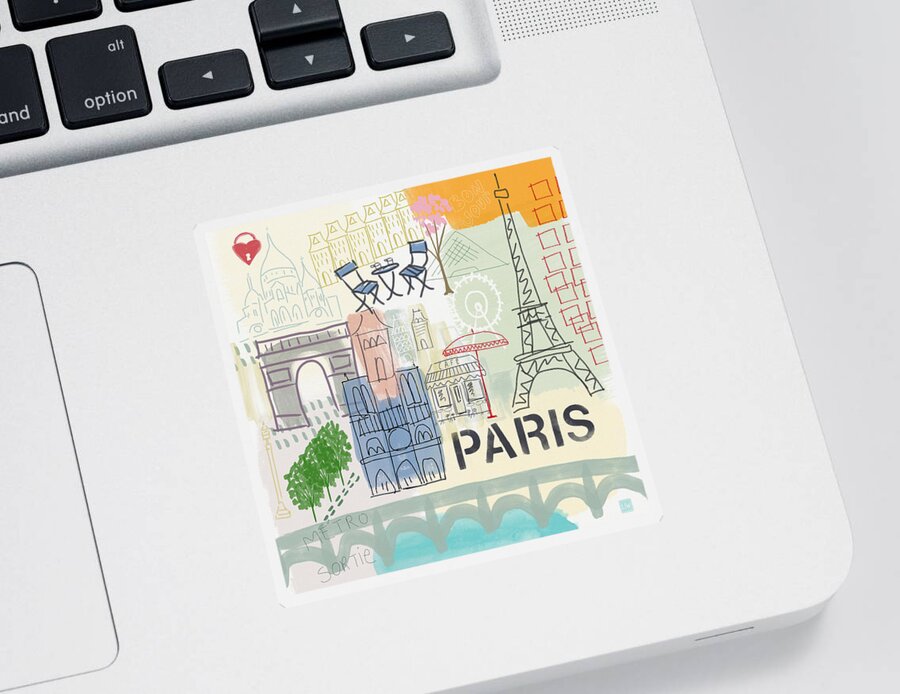 Paris Sticker featuring the painting Paris Cityscape- Art by Linda Woods by Linda Woods