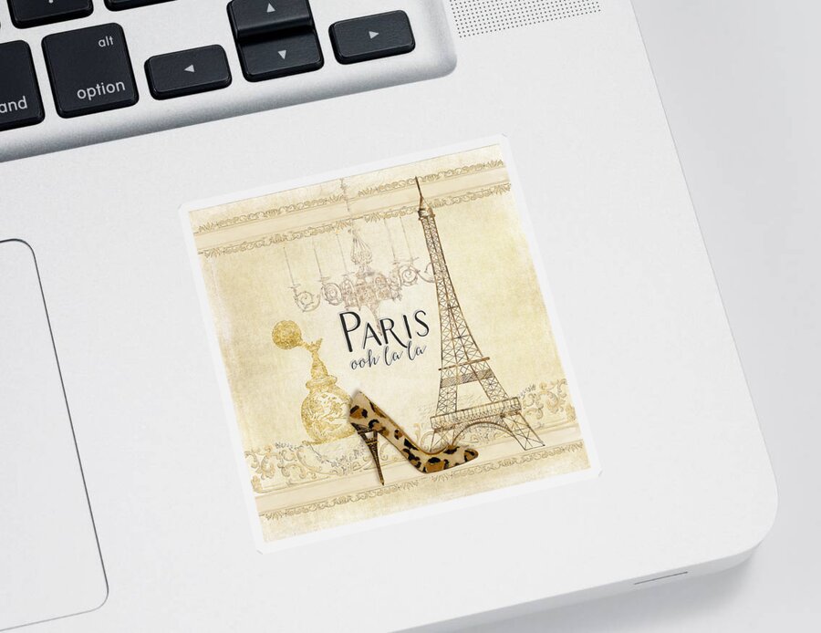 Fashion Sticker featuring the painting Paris - Ooh la la Fashion Eiffel Tower Chandelier Perfume Bottle by Audrey Jeanne Roberts