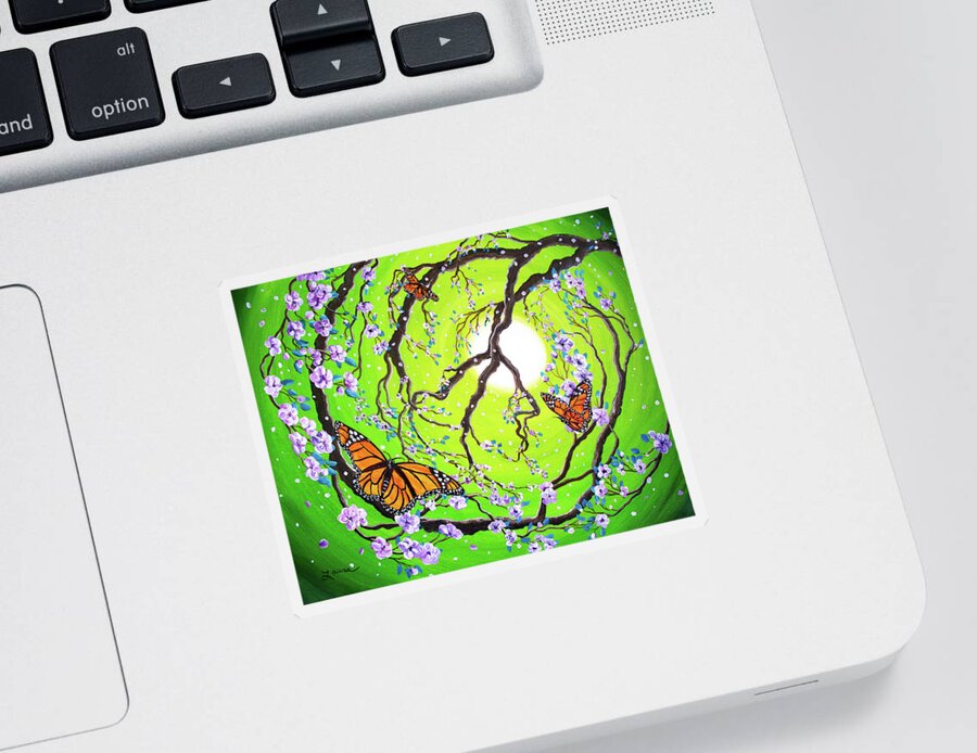 Zen Sticker featuring the painting Peace Tree with Monarch Butterflies by Laura Iverson