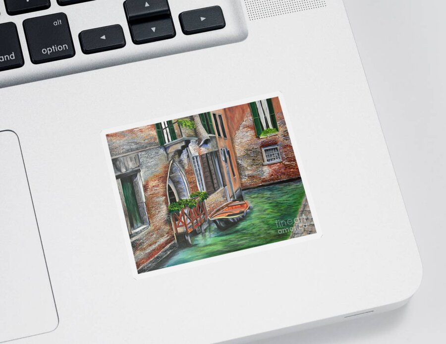 Venice Paintings Sticker featuring the painting Peaceful Venice Canal by Charlotte Blanchard