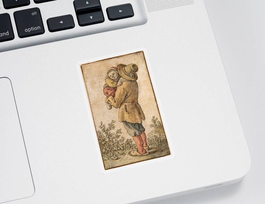 Herman Saftleven Sticker featuring the drawing Peasant with Child by Herman Saftleven