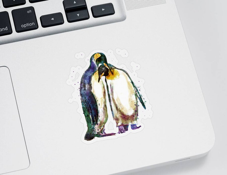 Marian Voicu Sticker featuring the painting Penguin Couple by Marian Voicu