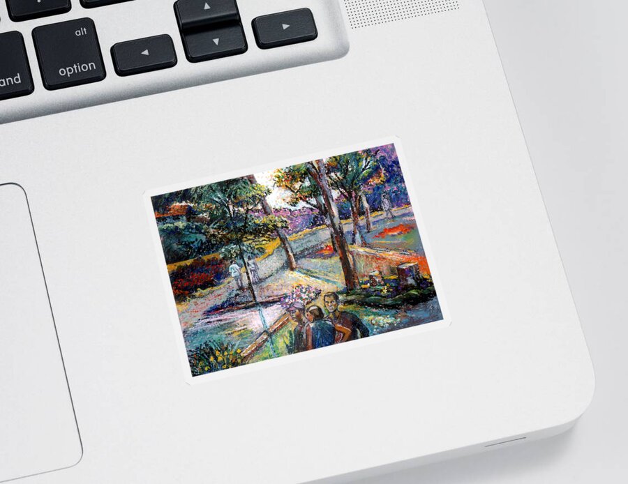 Landscape Sticker featuring the pastel People In Landscape by Stan Esson