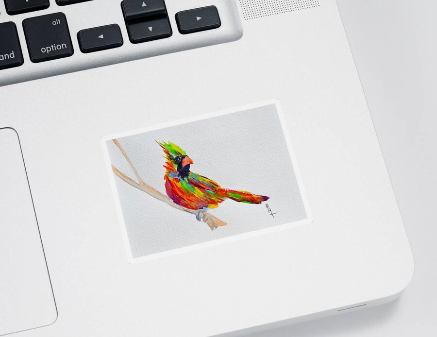 Cardinal Sticker featuring the painting Perch With Pride by Beverley Harper Tinsley