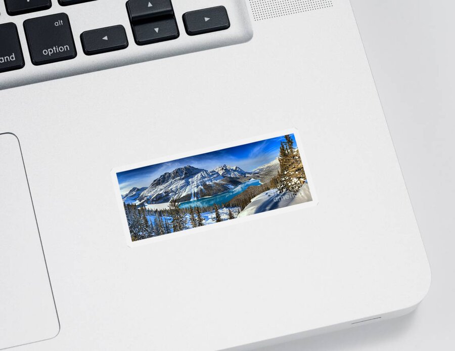 Peyto Sticker featuring the photograph Peyto Lake Winter Paradise Panorama by Adam Jewell