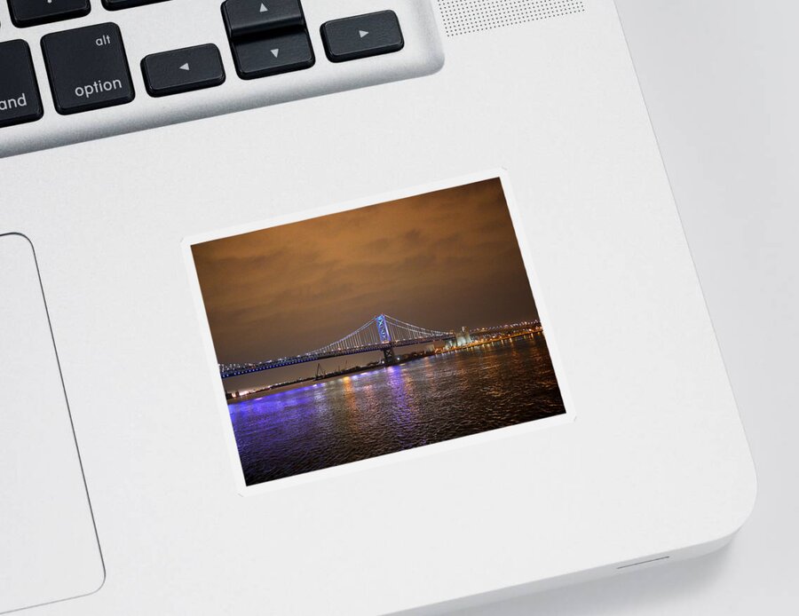 Richard Reeve Sticker featuring the photograph Philadelphia - Ben Franklin Bridge at Night by Richard Reeve
