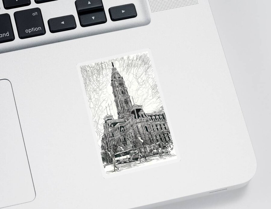 Center City Sticker featuring the drawing Philly City Hall by Michael Volpicelli