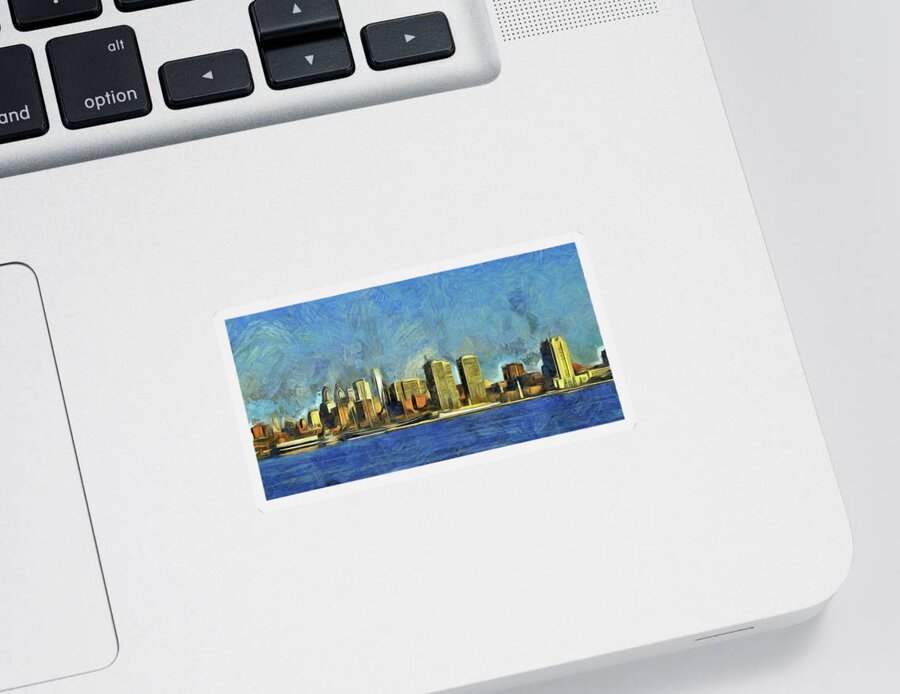 Philly Sticker featuring the mixed media Philly Skyline by Trish Tritz
