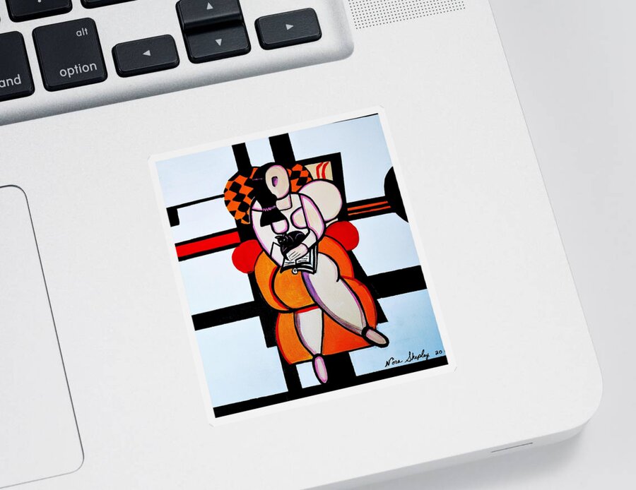Abstract Sticker featuring the painting Picasso By Nora Cat Sitting by Nora Shepley