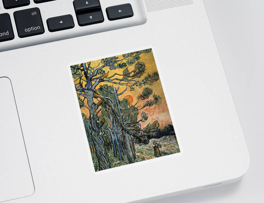 Pine Trees At Sunset Sticker featuring the painting Pine Trees at Sunset by Vincent van Gogh