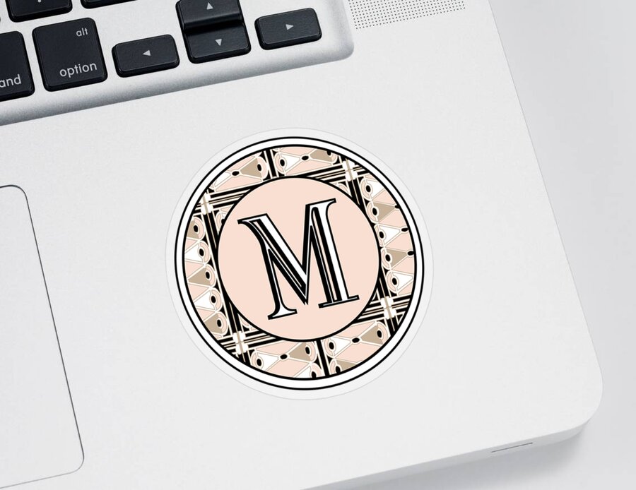 Art Deco Sticker featuring the digital art Pink Champagne Deco Monogram M by Cecely Bloom