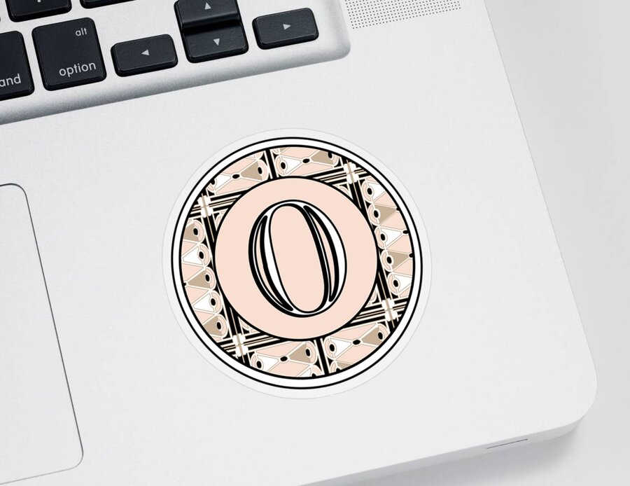 Art Deco Sticker featuring the digital art Pink Champagne Deco Monogram O by Cecely Bloom