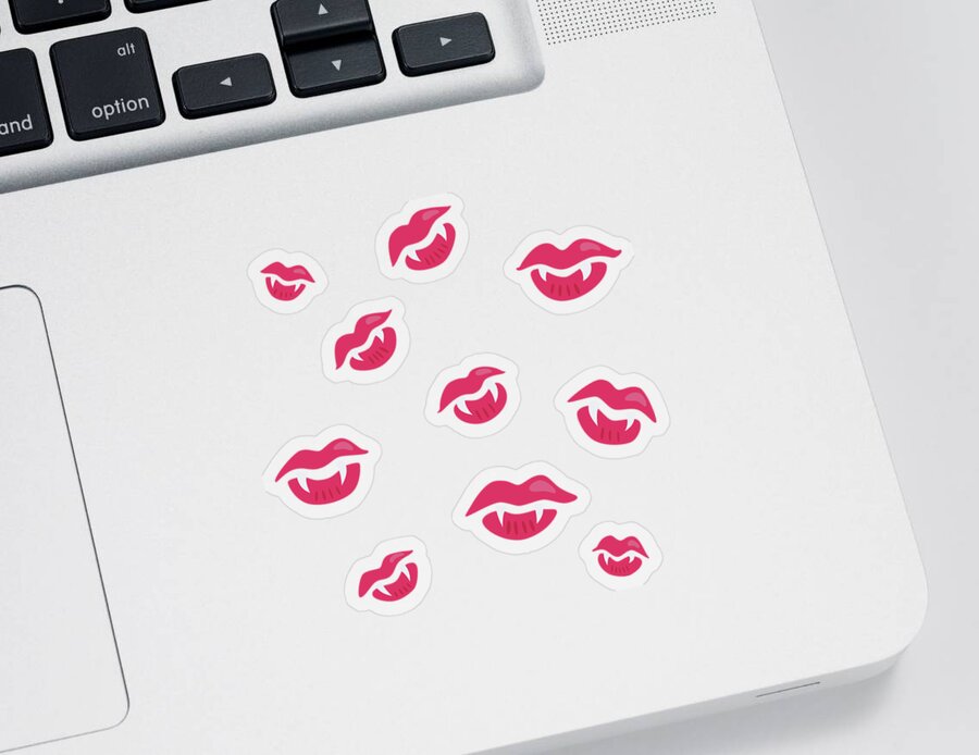 Vampire Sticker featuring the digital art Pink Mouths With Vampire Teeth by Boriana Giormova