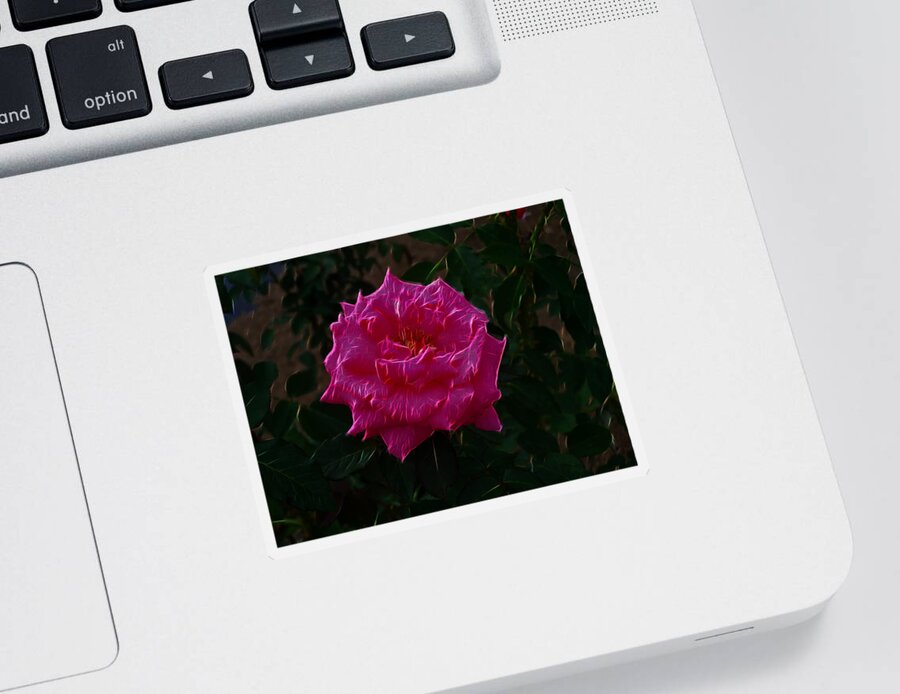 Rose Sticker featuring the digital art Pink Rose Electric by Flees Photos