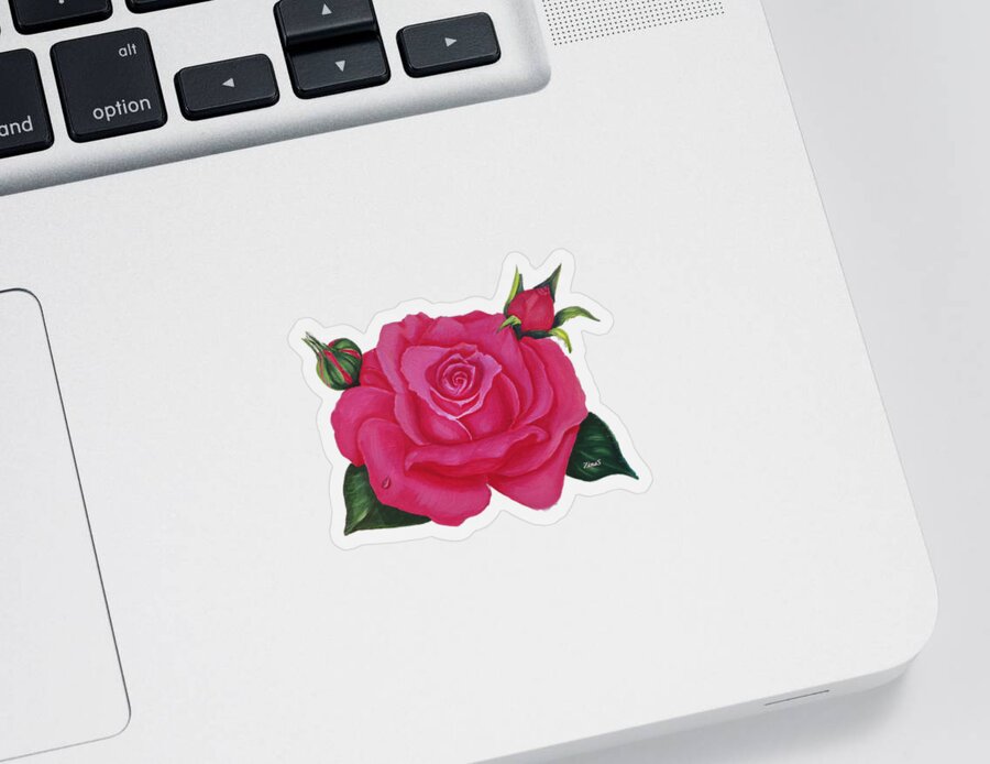 Rose Art Sticker featuring the painting Pink rose by Zina Stromberg