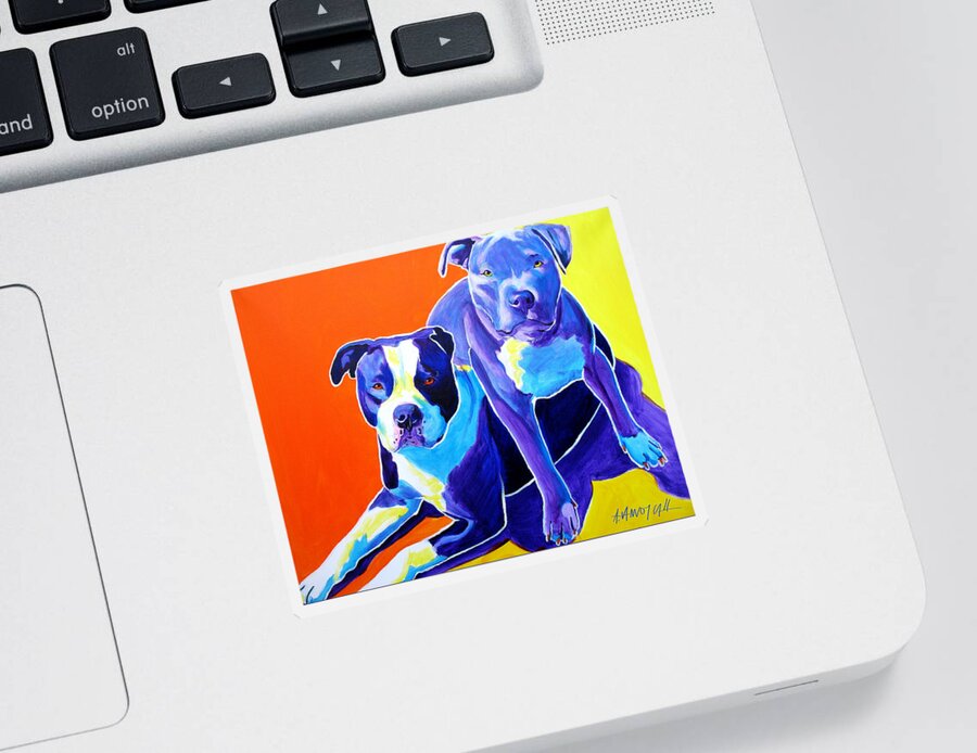 Pit Bull Sticker featuring the painting Pit Bulls - Diamond and Deisel by Dawg Painter