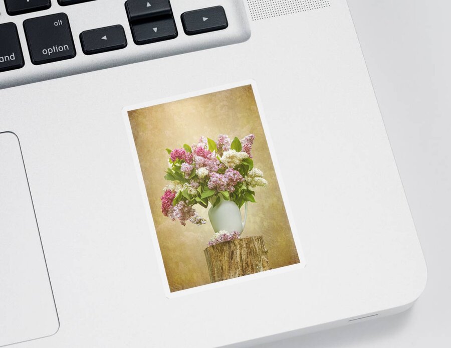 Still Life Sticker featuring the photograph Pitcher of Lilacs by Patti Deters