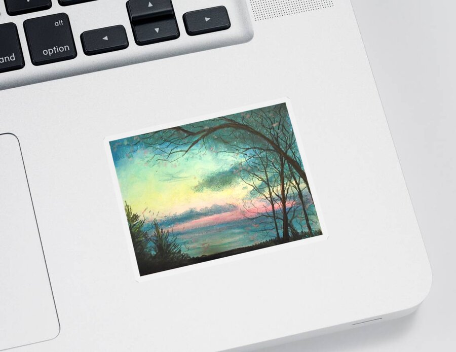 Aqua Sunset Sticker featuring the pastel Pixie Skies by Jen Shearer