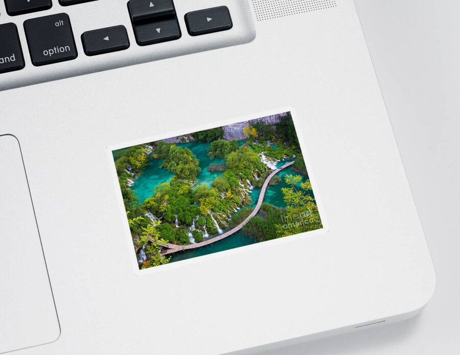 Adriatic Sticker featuring the photograph Plitvice Boardwalk by Inge Johnsson