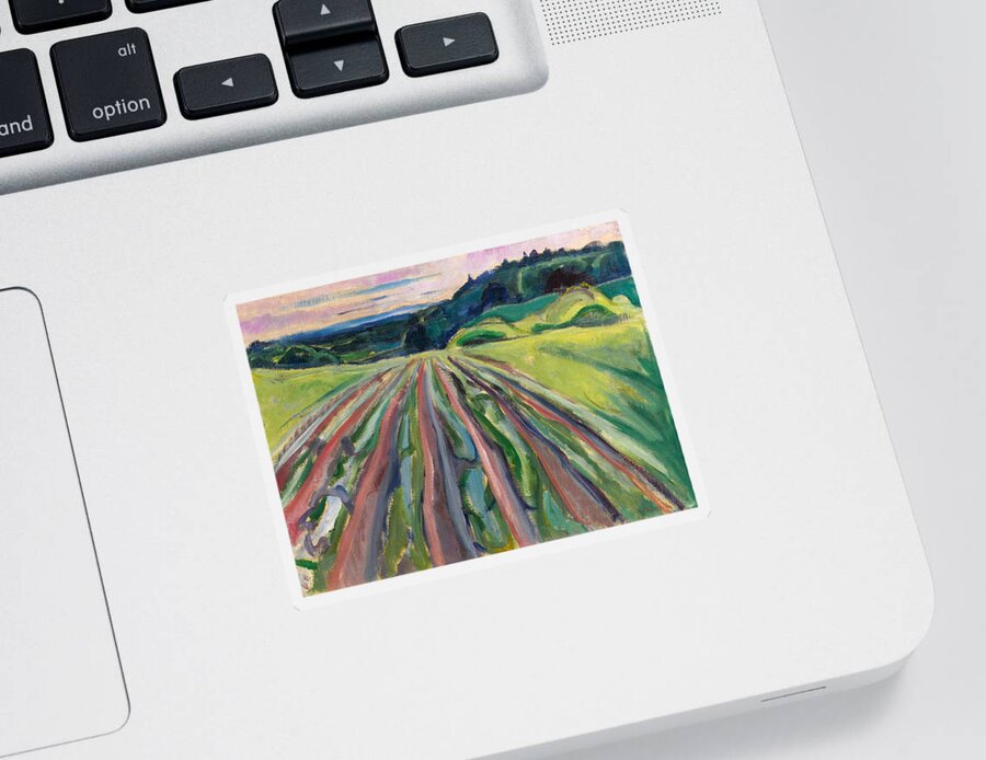 Edvard Munch Sticker featuring the painting Ploughed Field by Edvard Munch