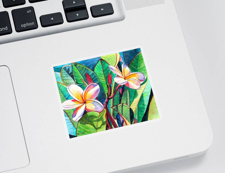 Plumeria Sticker featuring the painting Plumeria Garden by Marionette Taboniar