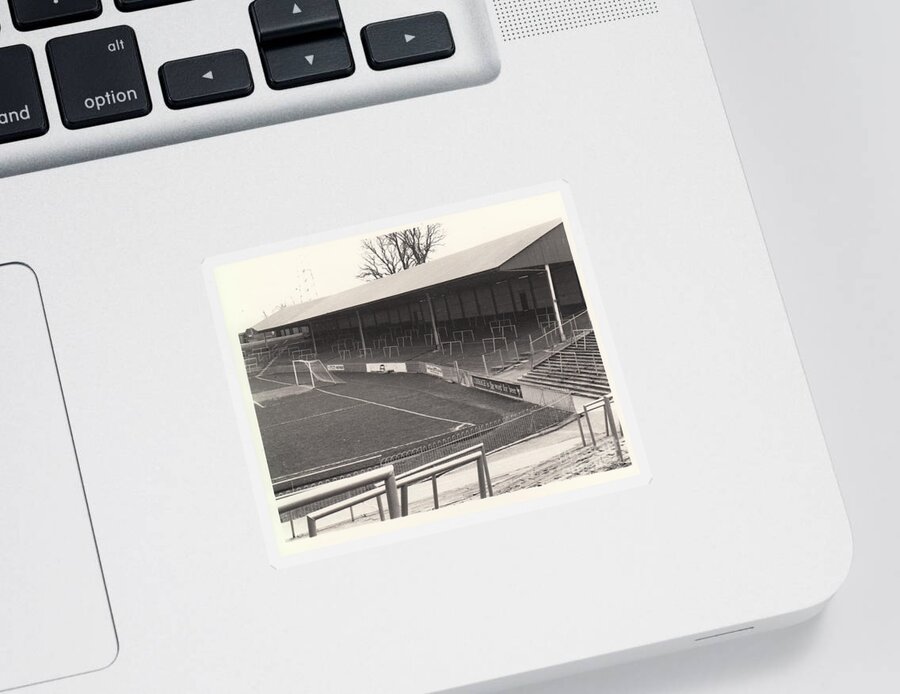 Sticker featuring the photograph Plymouth Argyle - Home Park - Devonport End 1 - BW - 1960s by Legendary Football Grounds