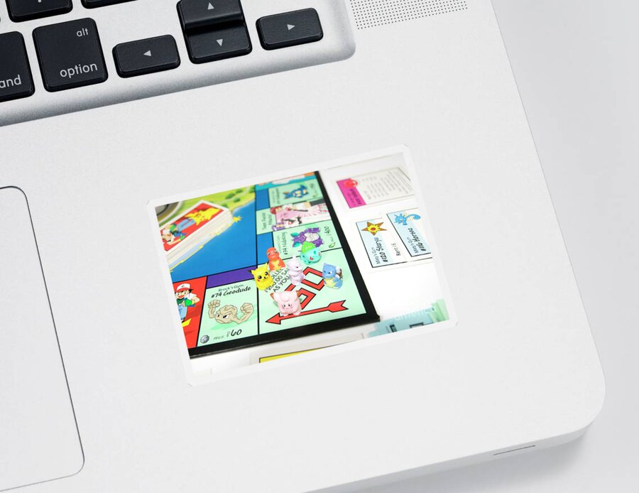 Game Sticker featuring the photograph Pokemon version of Monopoly board game 1 by Ilan Rosen