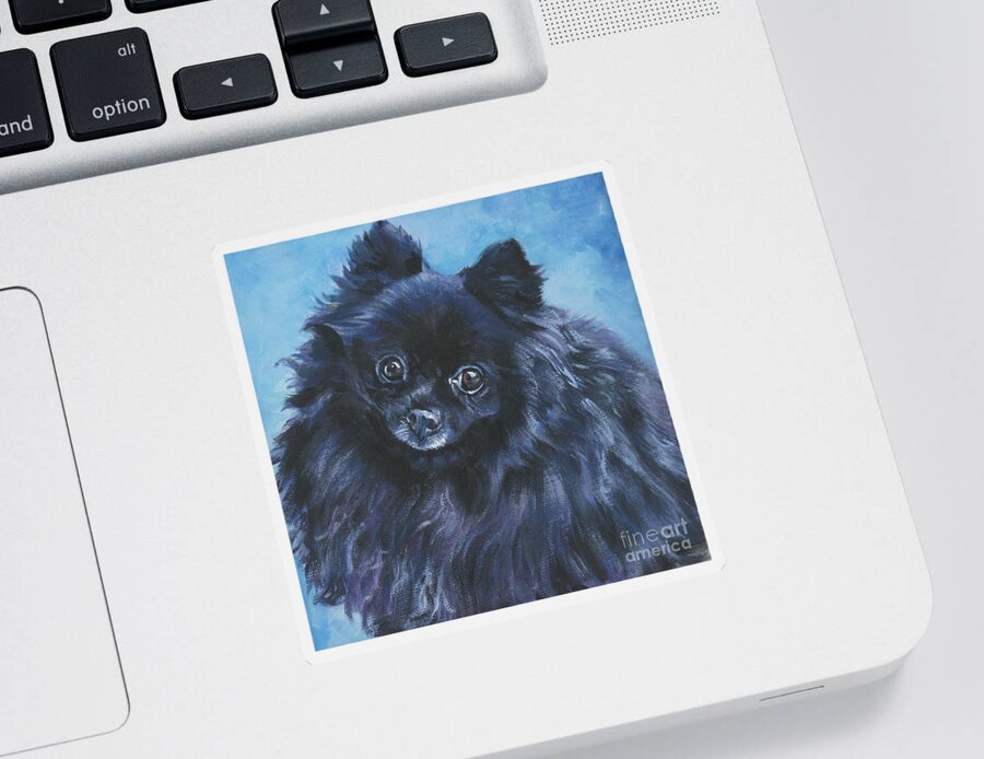 Pomeranian Sticker featuring the painting Pomeranian black by Lee Ann Shepard
