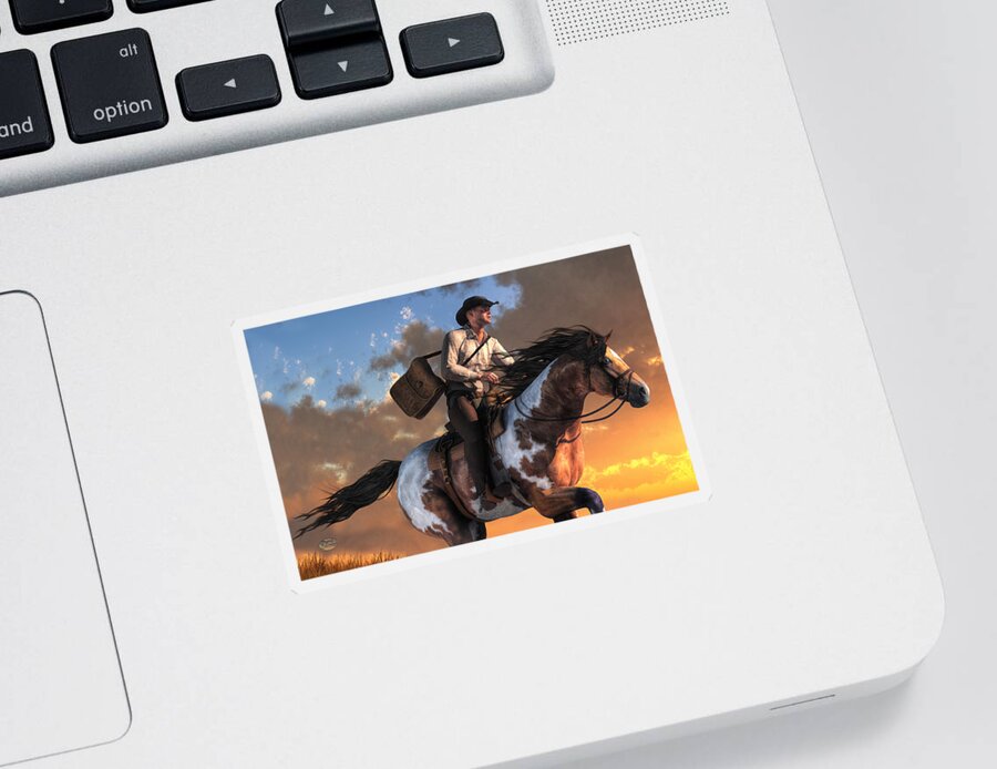 Pony Express Sticker featuring the digital art Pony Express by Daniel Eskridge