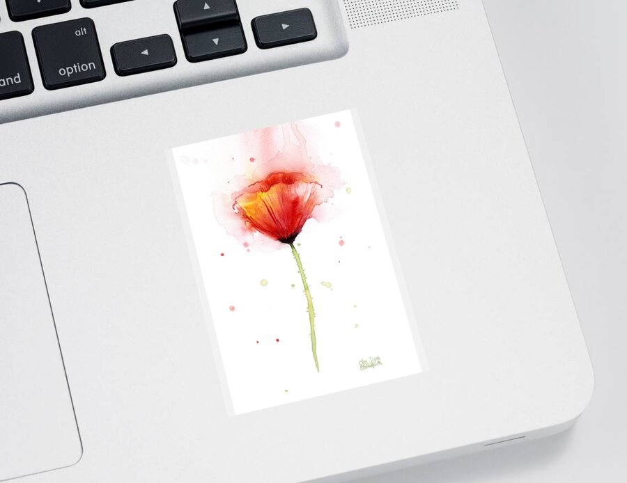 Watercolor Sticker featuring the painting Poppy Watercolor Red Abstract Flower by Olga Shvartsur