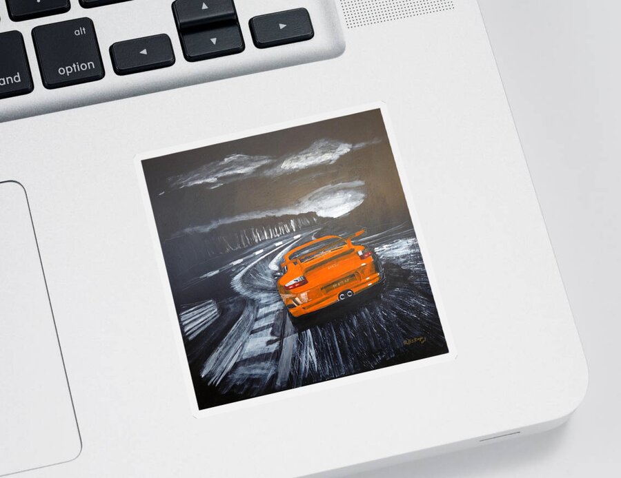 Porsche Sticker featuring the painting Porsche GT3 @ Le Mans #3 by Richard Le Page