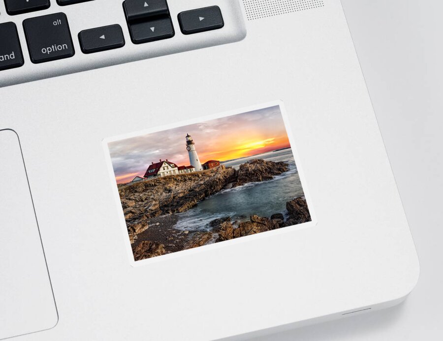 Portland Sticker featuring the photograph Portland Lighthouse Sunrise by Susan Candelario