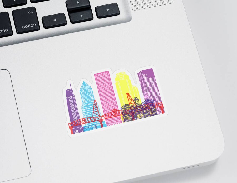 Portland Sticker featuring the painting Portland V2 skyline pop by Pablo Romero