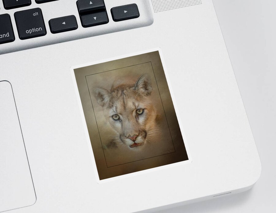 Wildlife Sticker featuring the mixed media Portrait of a Mountain Lion by Teresa Wilson