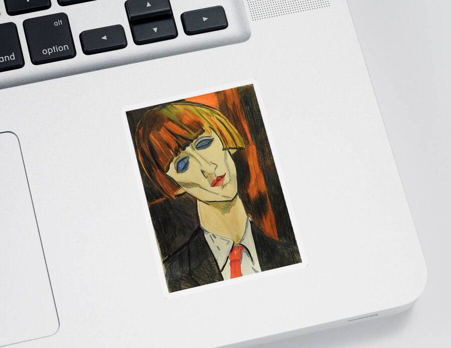 Modigliani Sticker featuring the mixed media Portrait of Madame Kisling After Amadeo Modigliani by Betty-Anne McDonald