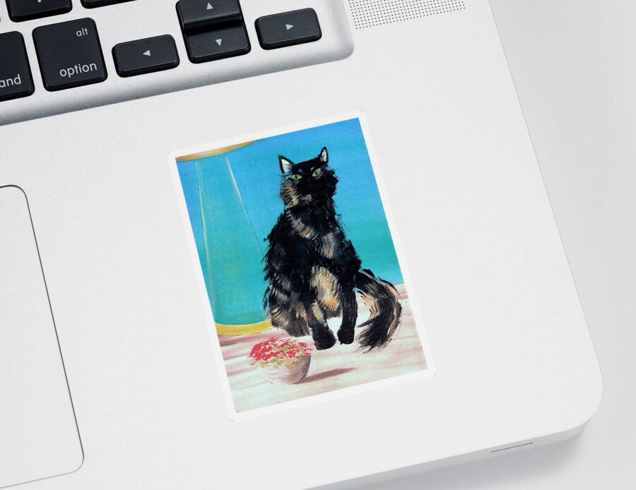 Cat Sticker featuring the painting Portrait of Muffin by Denise F Fulmer