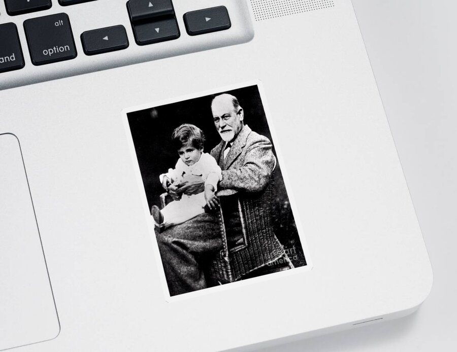 Freud Sticker featuring the photograph Portrait of Sigmund Freud with his grandson by German School