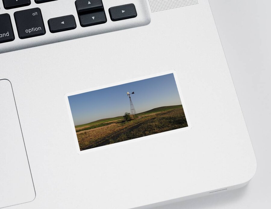 Windmill Sticker featuring the photograph Prairie Windmill At Sunset by Keith Stokes