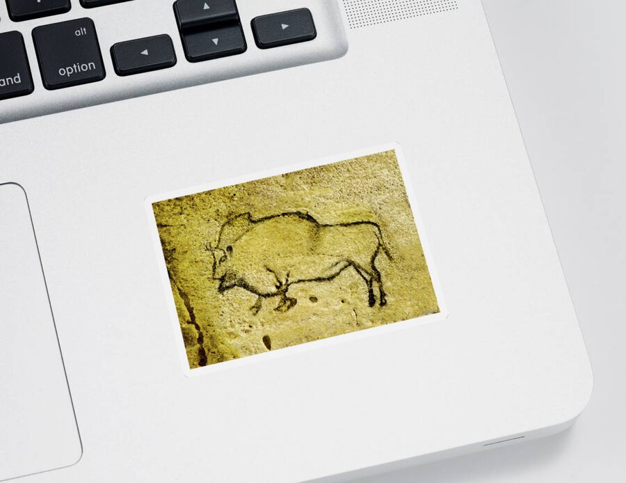 Bison Sticker featuring the digital art Prehistoric Bison 1- La Covaciella by Weston Westmoreland