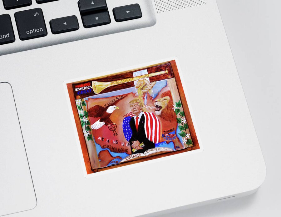 Jennifer Page Sticker featuring the painting President Trump by Jennifer Page