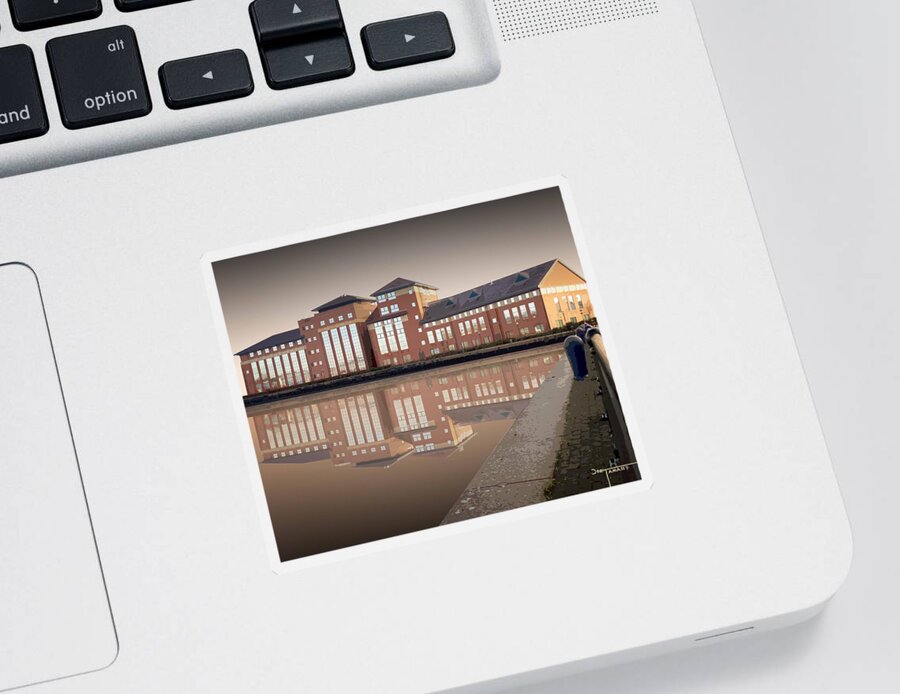 Preston Sticker featuring the digital art Preston Docks Reflection by Joe Tamassy