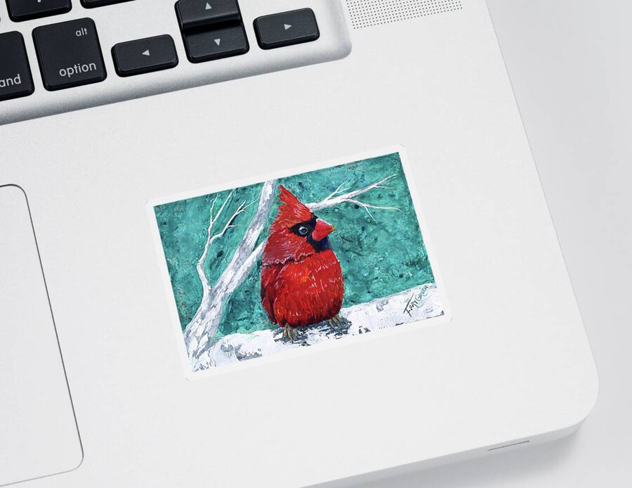 Cardinal Bird Art Sticker featuring the painting Pudgy Cardinal by Teresa Fry