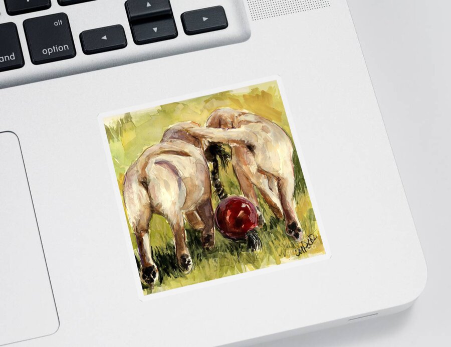 Yellow Labrador Retriever Puppies Sticker featuring the painting Puppy Butts by Molly Poole