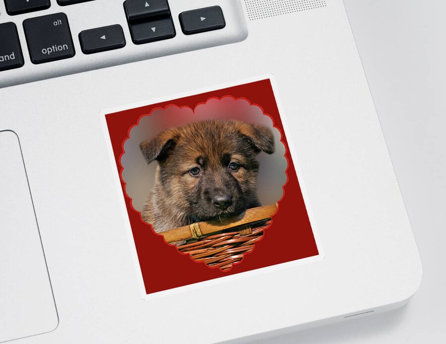 German Shepherd Sticker featuring the photograph Puppy in Red Heart by Sandy Keeton