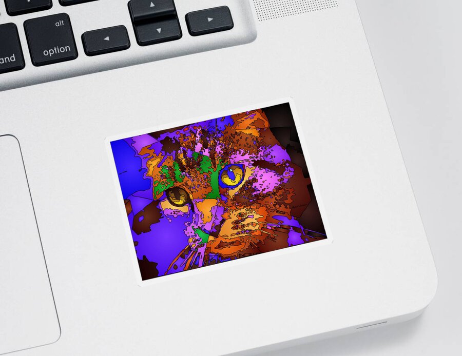 Cat Sticker featuring the digital art Purple Love. Pet Series by Rafael Salazar