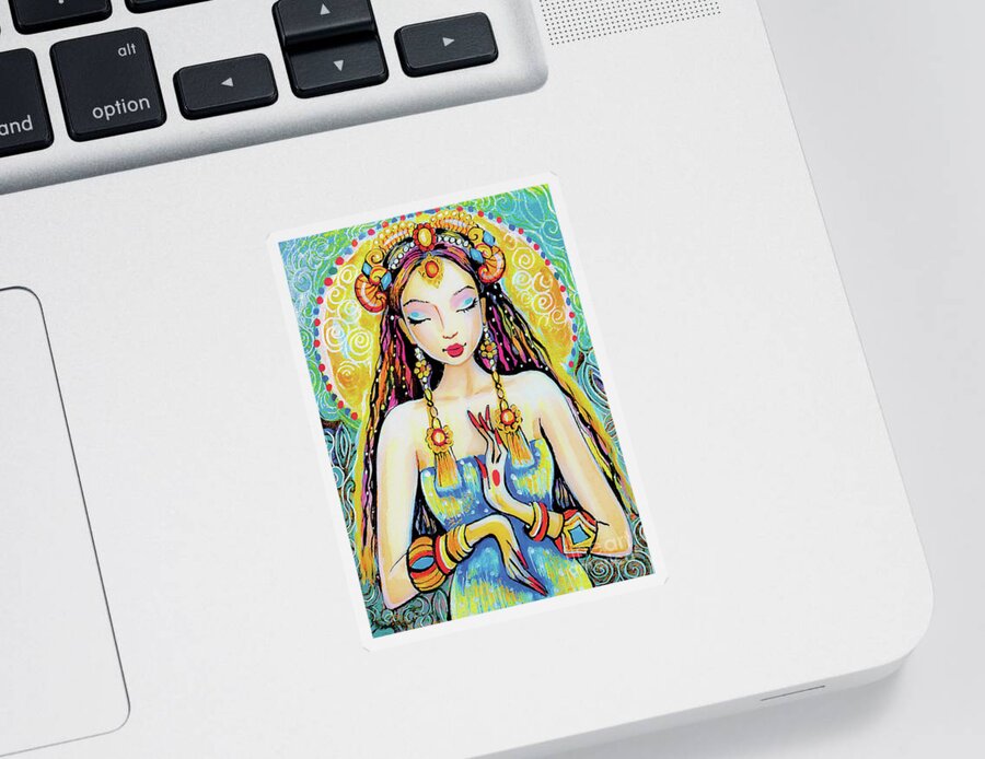 Indian Goddess Sticker featuring the painting Quan Yin by Eva Campbell